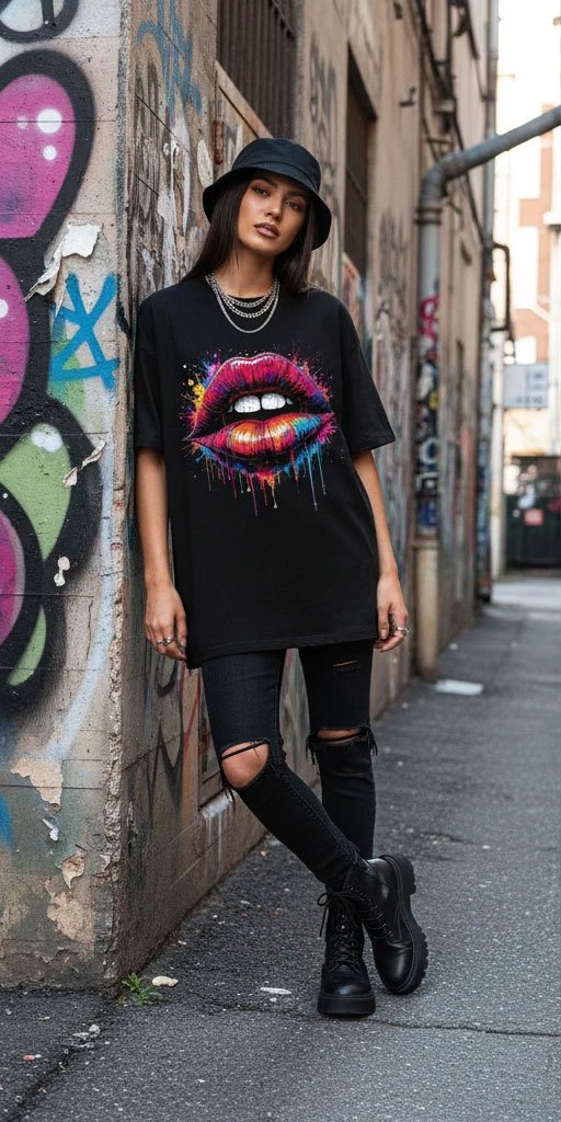 Camiseta con labios de colores